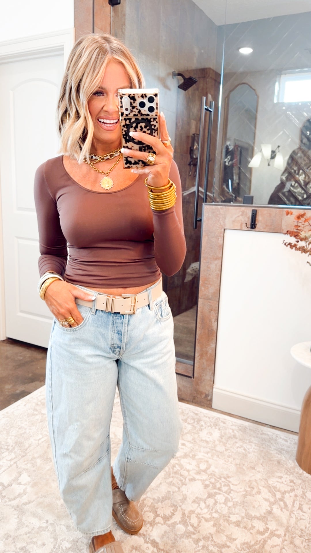 Basic Long Sleeve Scoop Neck Top-French Roast