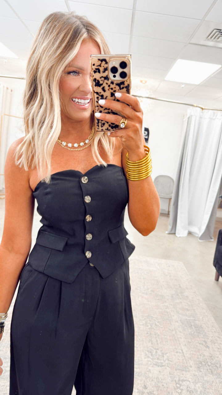 Cambria Crop Top and Wide Leg Pants Set-Black