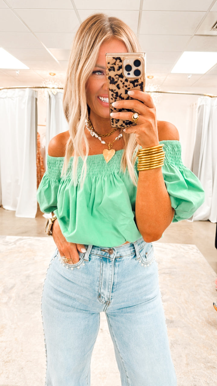 Catalina Off-the-shoulder Blouse-Green