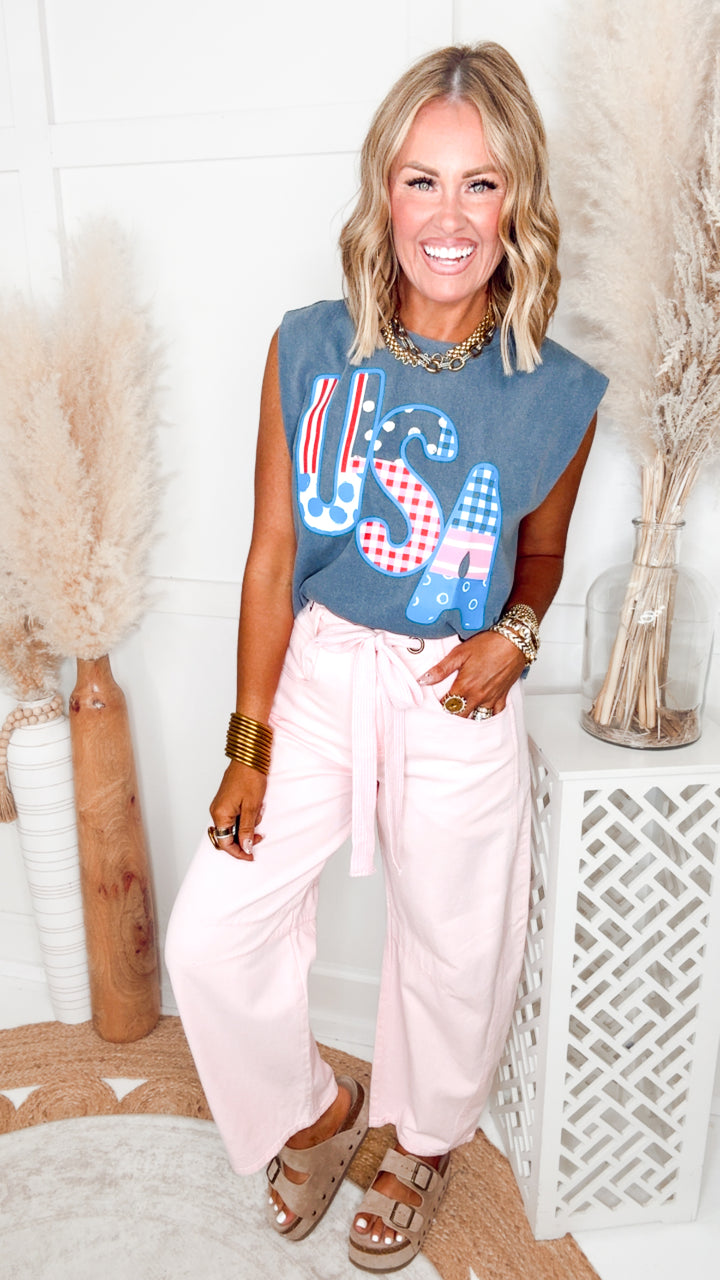 USA Patch Print Denim Muscle Tee