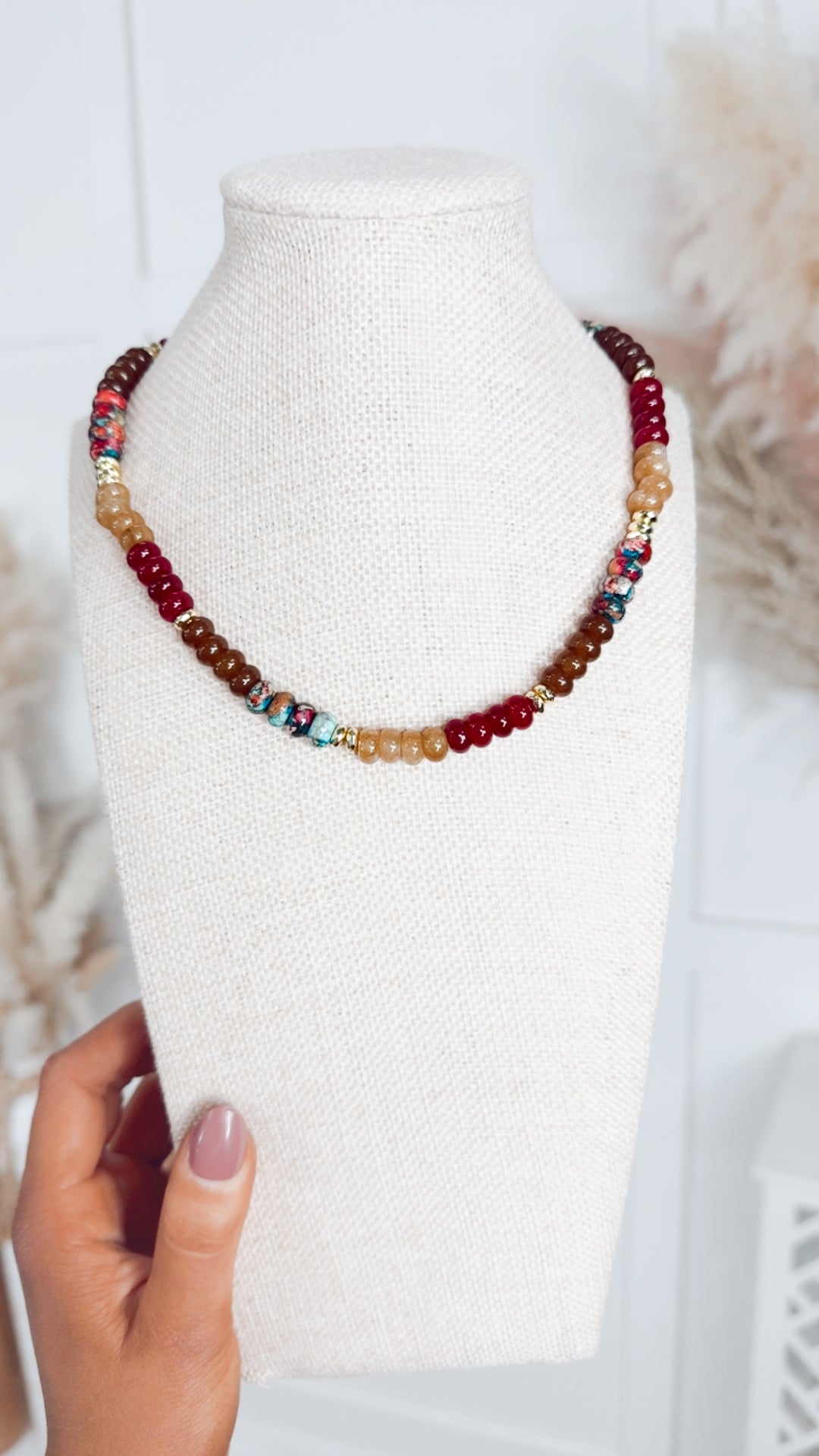 The Kerry Beaded Necklace-Tan/Turquoise
