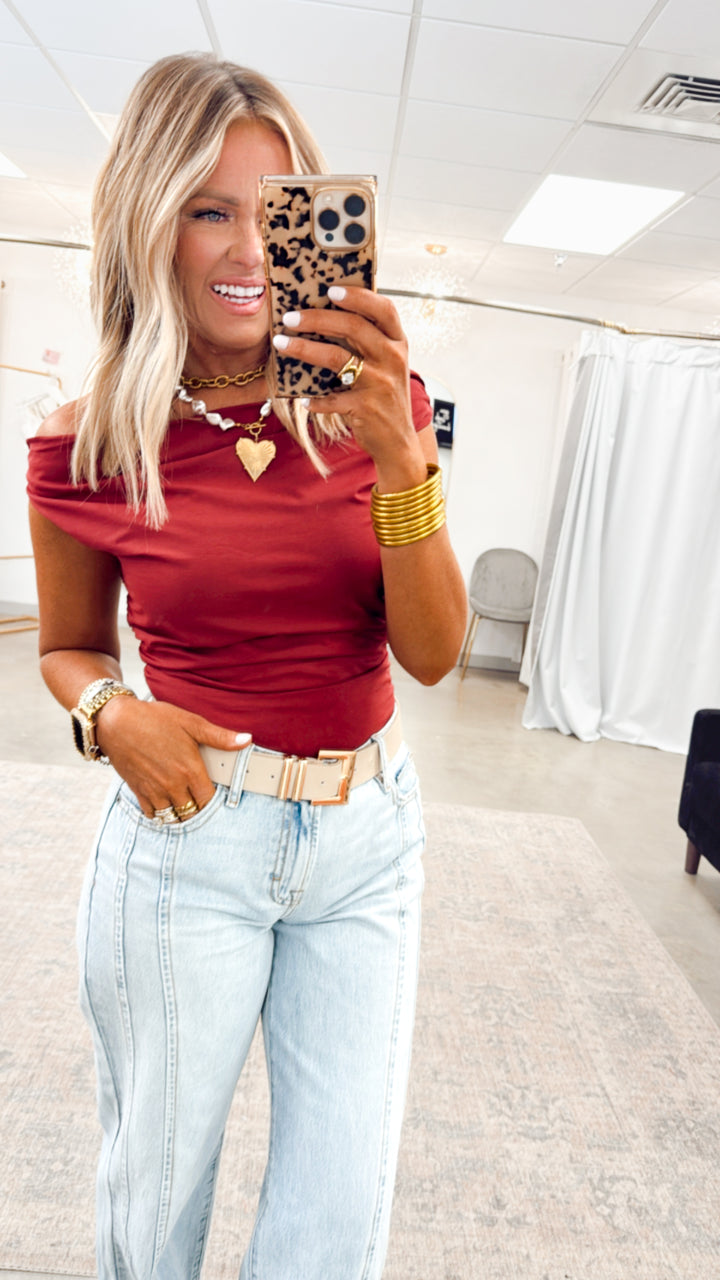 Amara Off Shoulder Top-Maroon