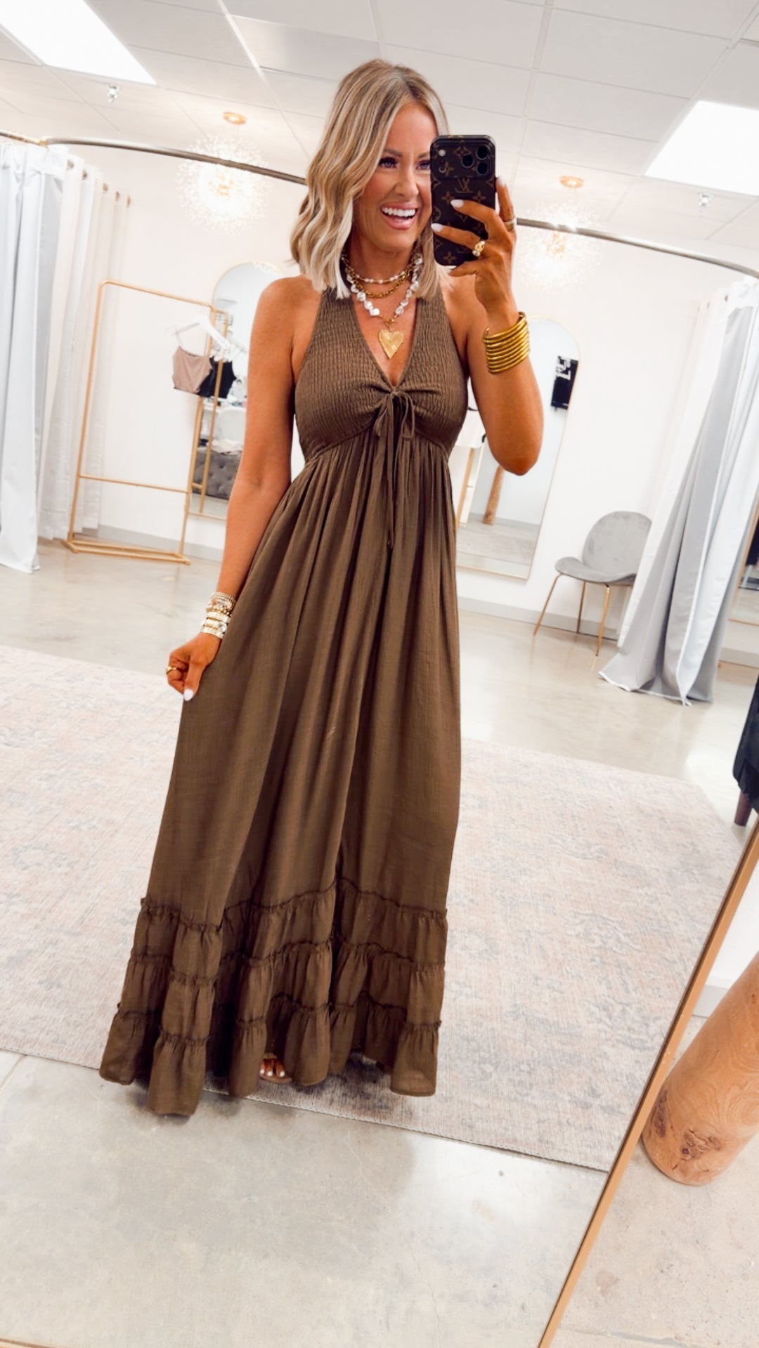 The Lila Halter Maxi Dress-Chocolate