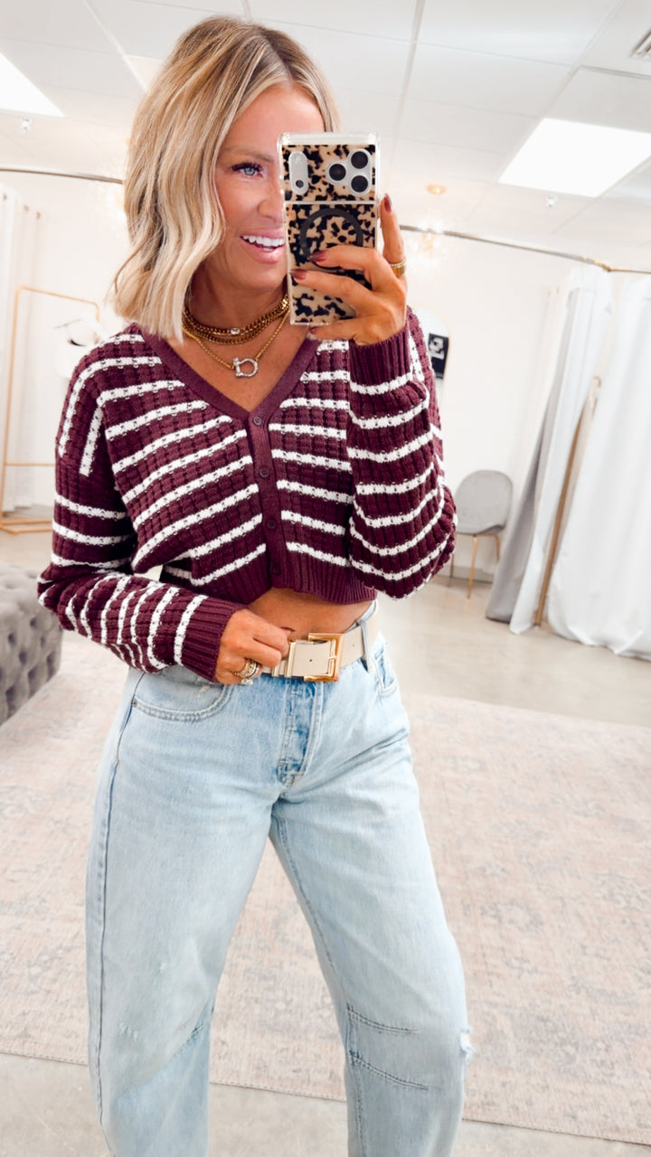 Harbor Striped Cardigan Top-Cherry/White