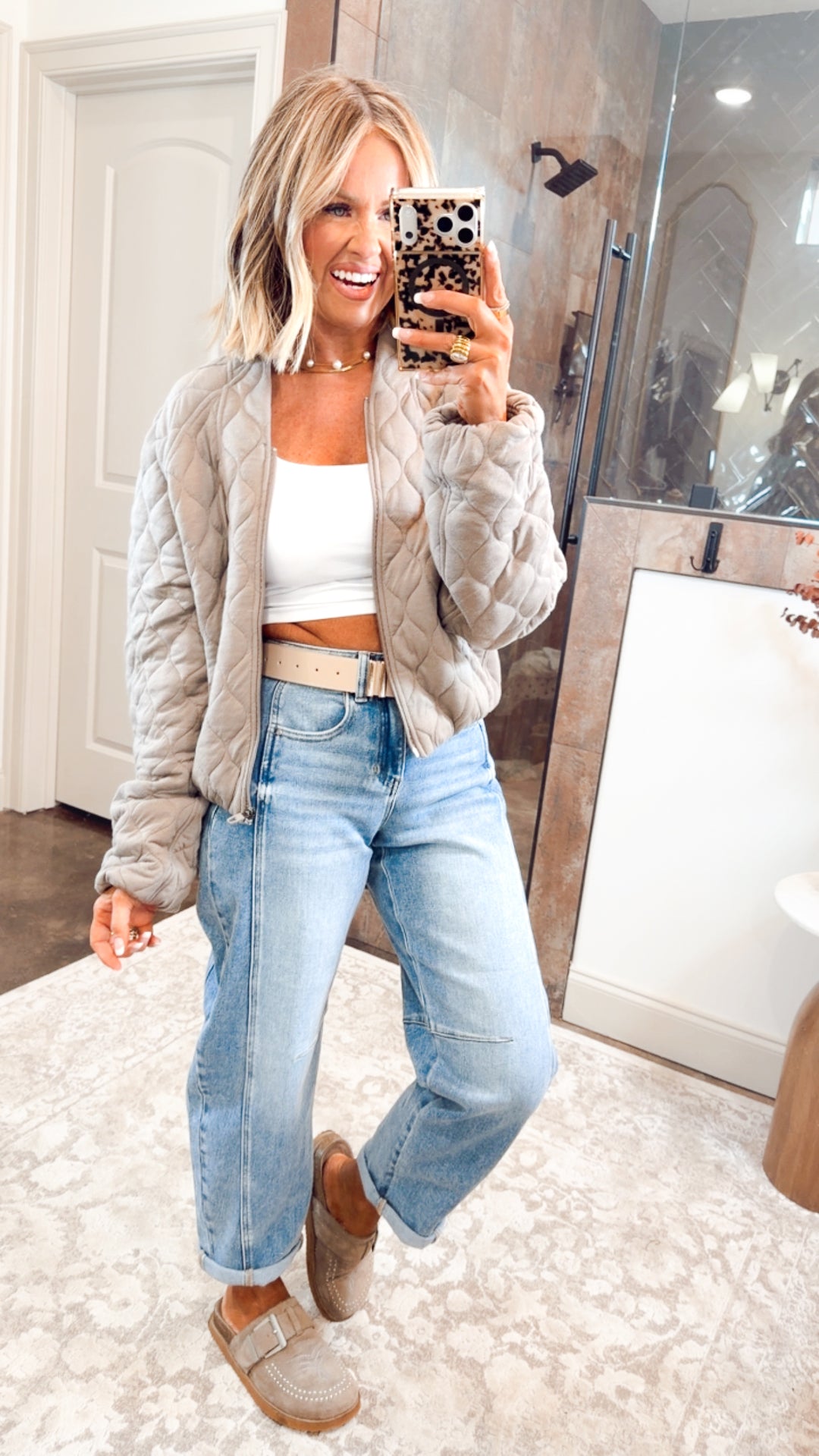 Naomi Quilted Bomber Jacket-Dk Taupe