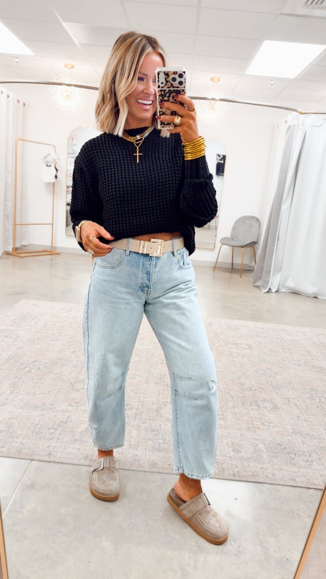 The Maren Hi-Low Waffle Knit-Black