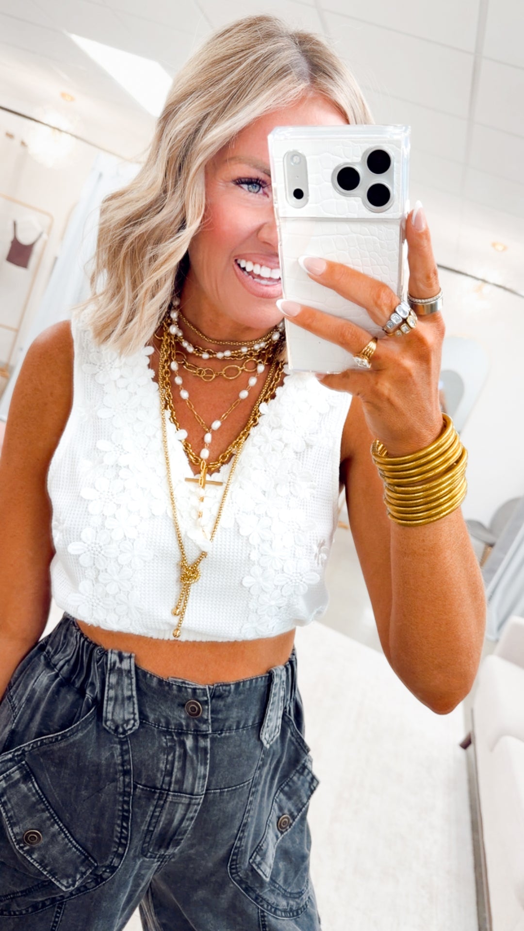 Honeylace Tank Top-White