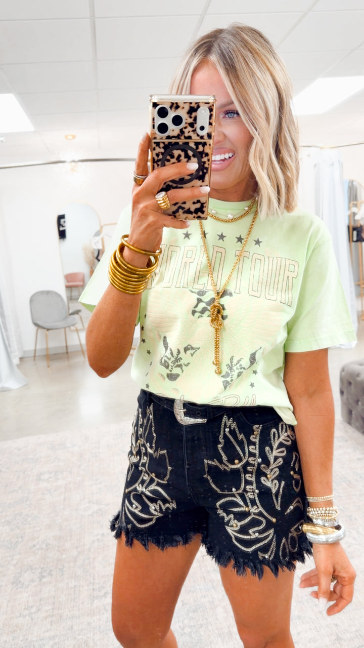 World Tour Rock N Roll Cropped Tee-Lime
