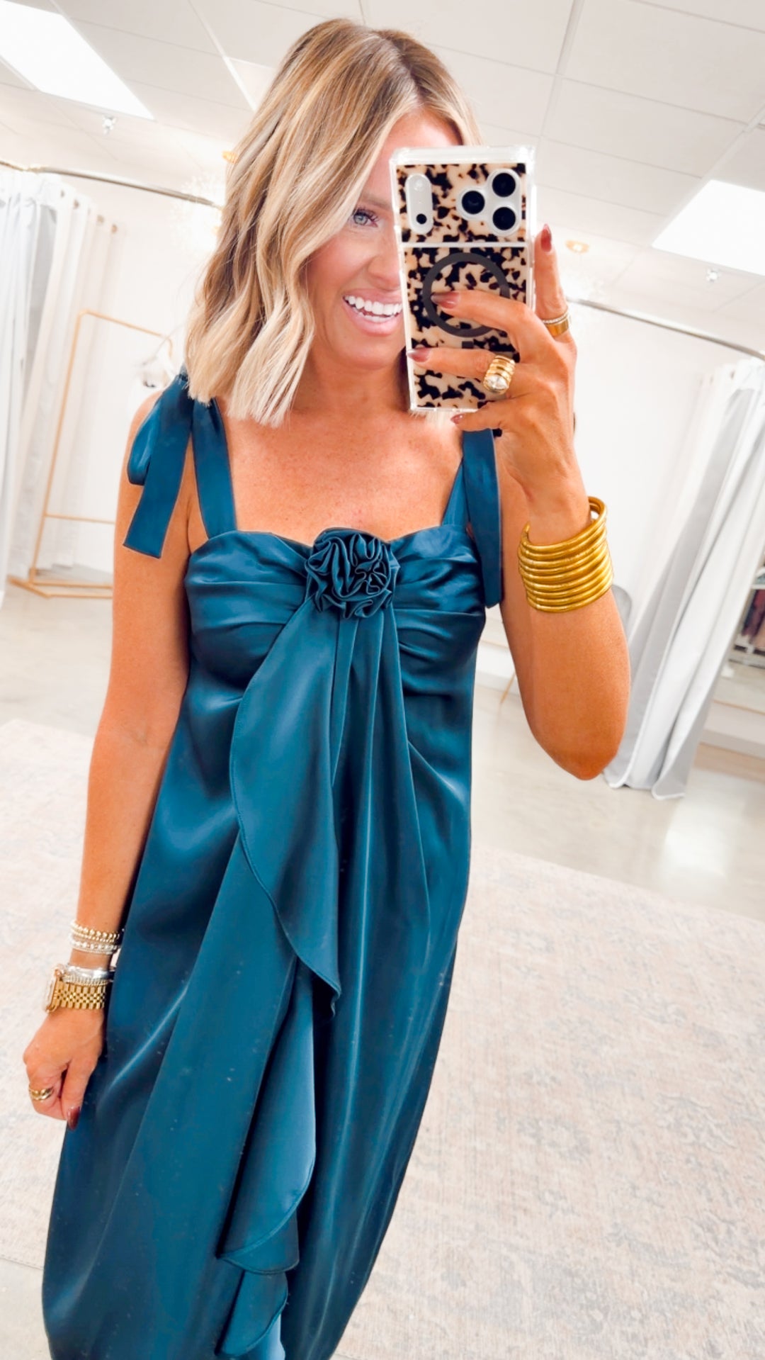 Amara Cascading Ruffle Dress-Teal Green