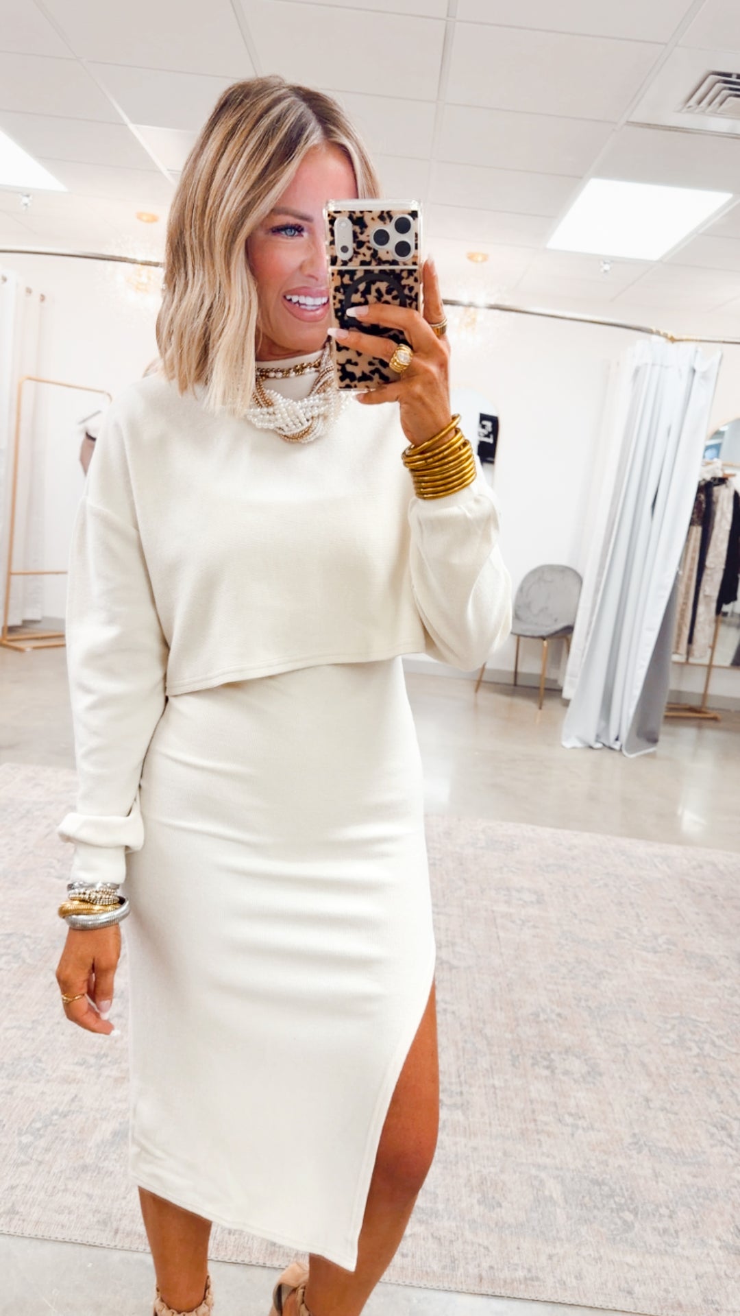 Loft Pullover & Midi Dress Set-Cream