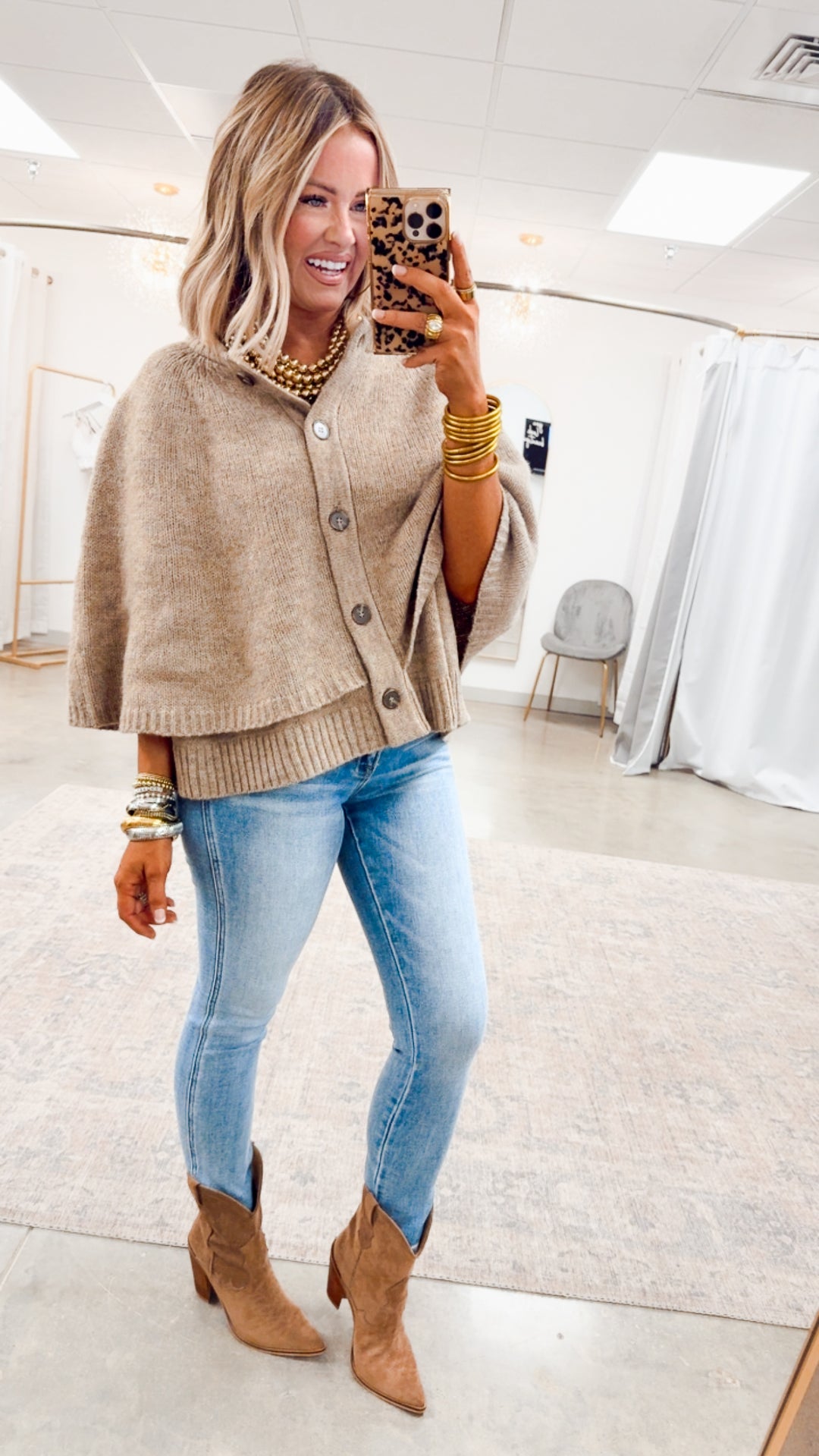 Sweater Cape Cardigan-Taupe