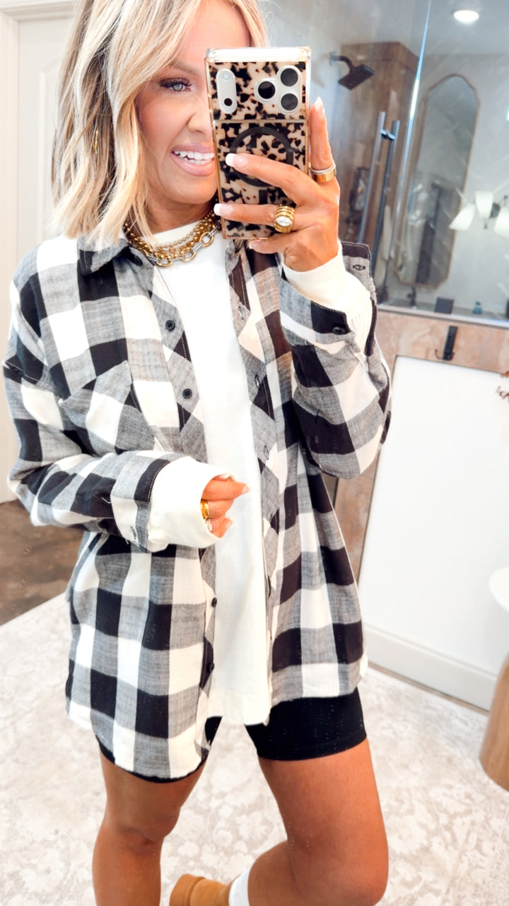 Buffalo Check Flannel Top-Cream/Black
