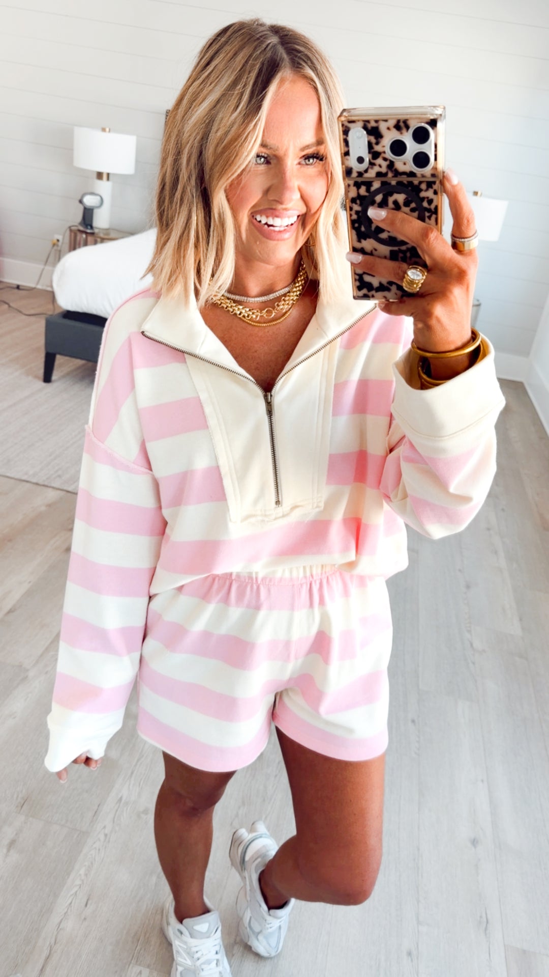 The Everyday Half-Zip Set- Pink/Cream