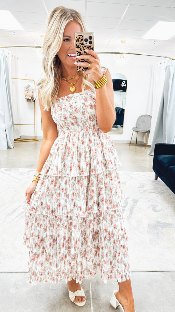 Garden Gala Midi Dress-Off White/Rose