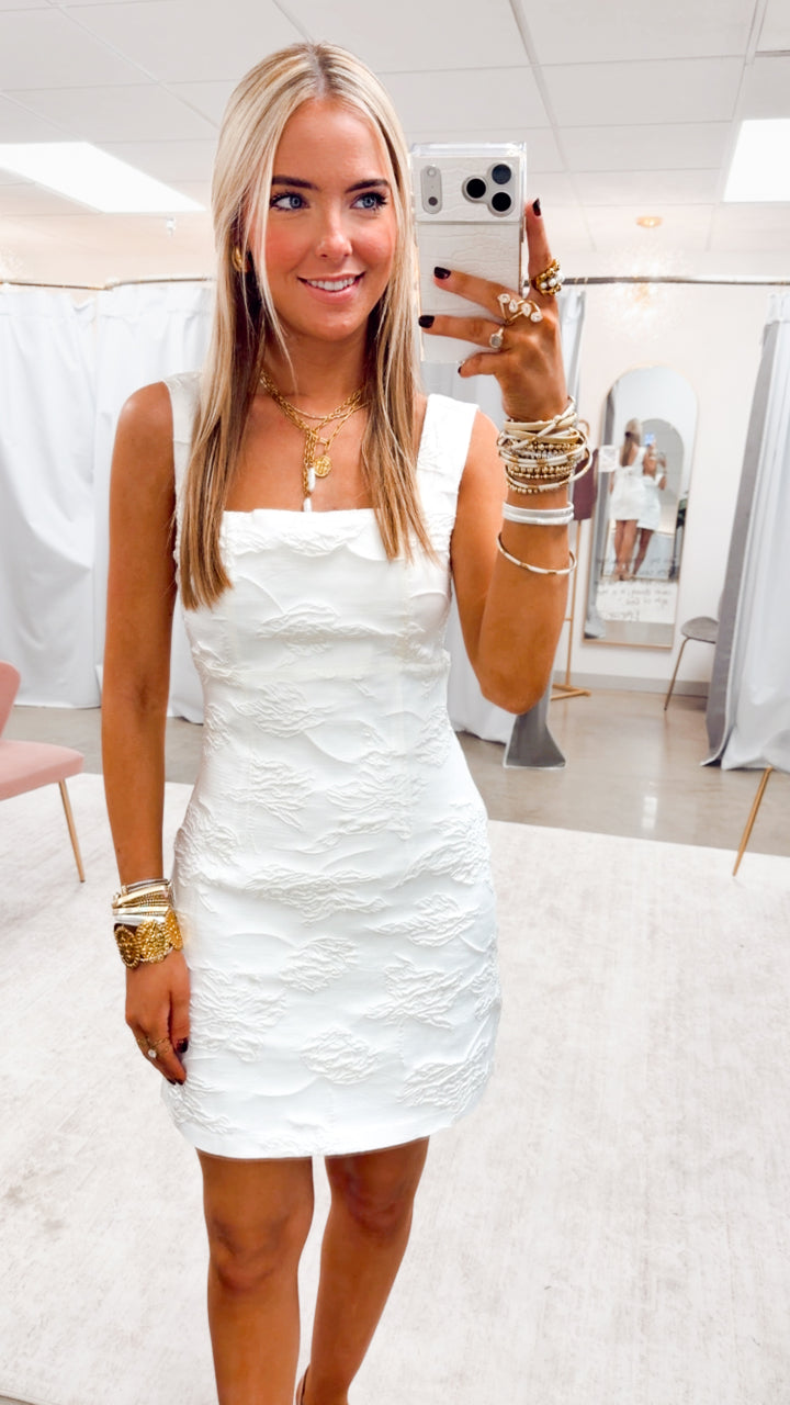The Arlette Jacquard Mini Dress-Off White