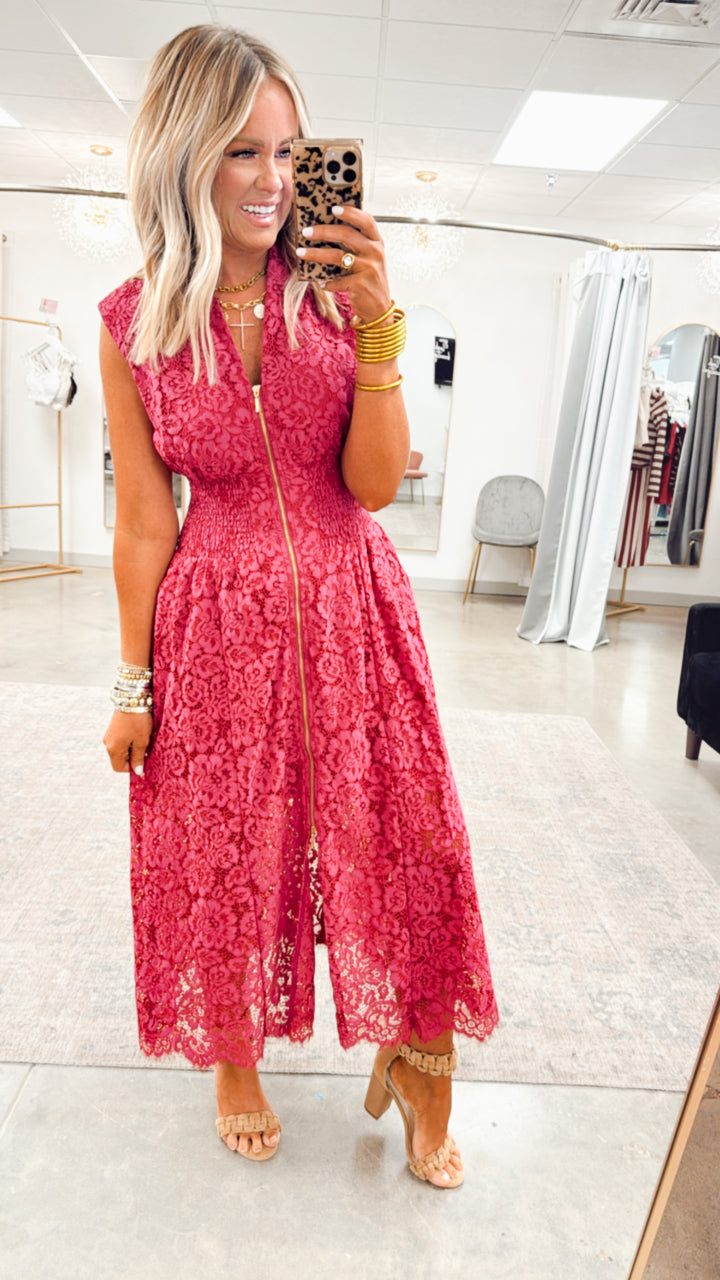Jackie Lace Midi Dress-Merlot