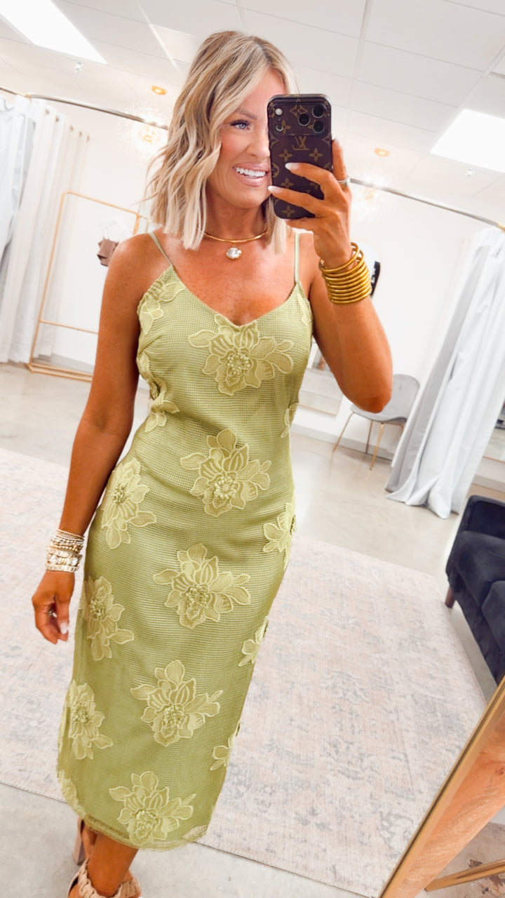 The Botanica Midi Dress-Green