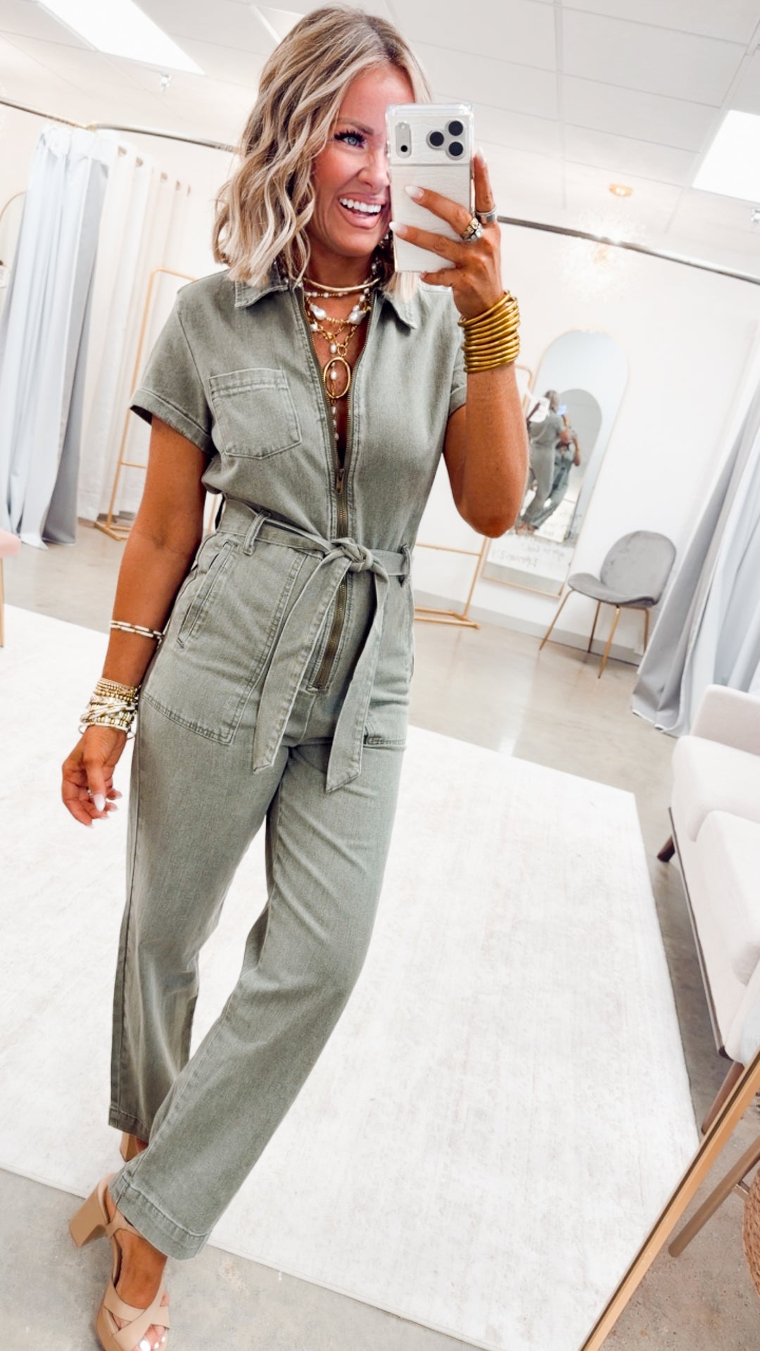 The Maverick Denim Jumpsuit-Olive