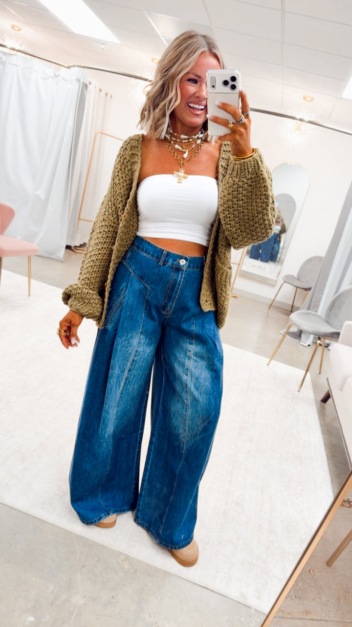 The Beckham Pleated Wide Leg Jean-Denim