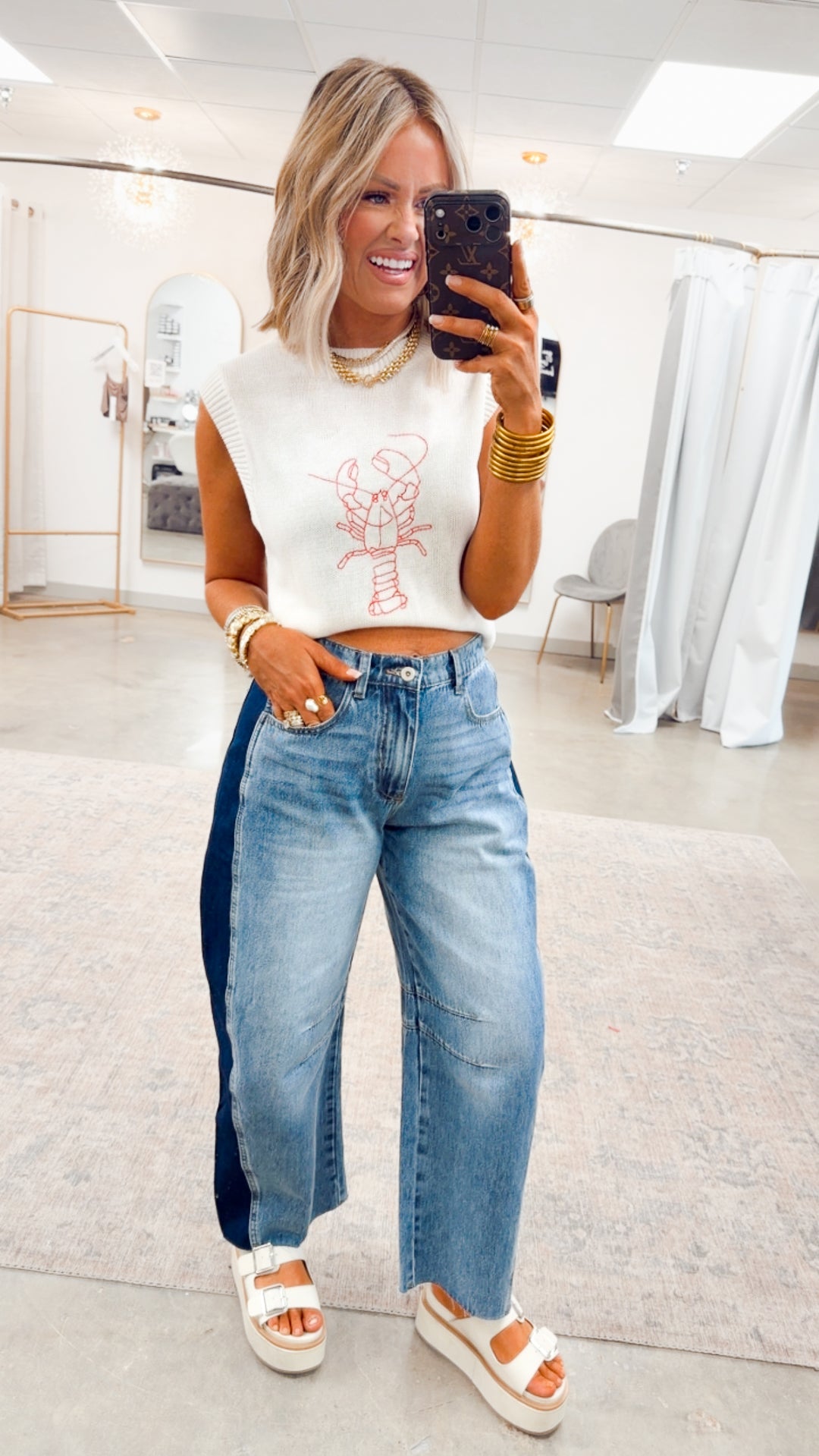 The Coastal Lobster Vest-Cream/Red