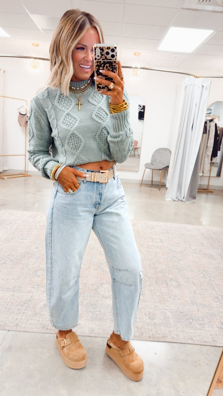 Sophie Cable Knit Sweater-Sage