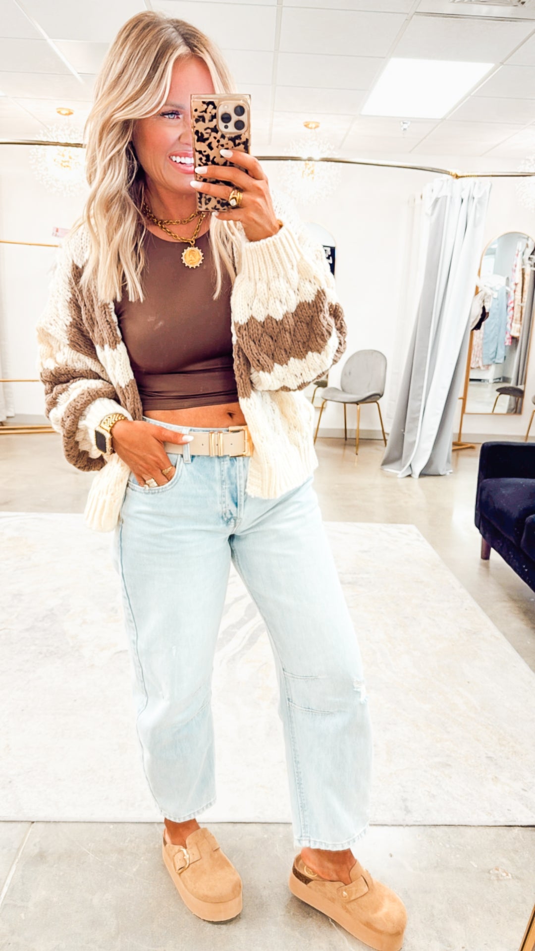 Textured Striped Sweater Cardigan