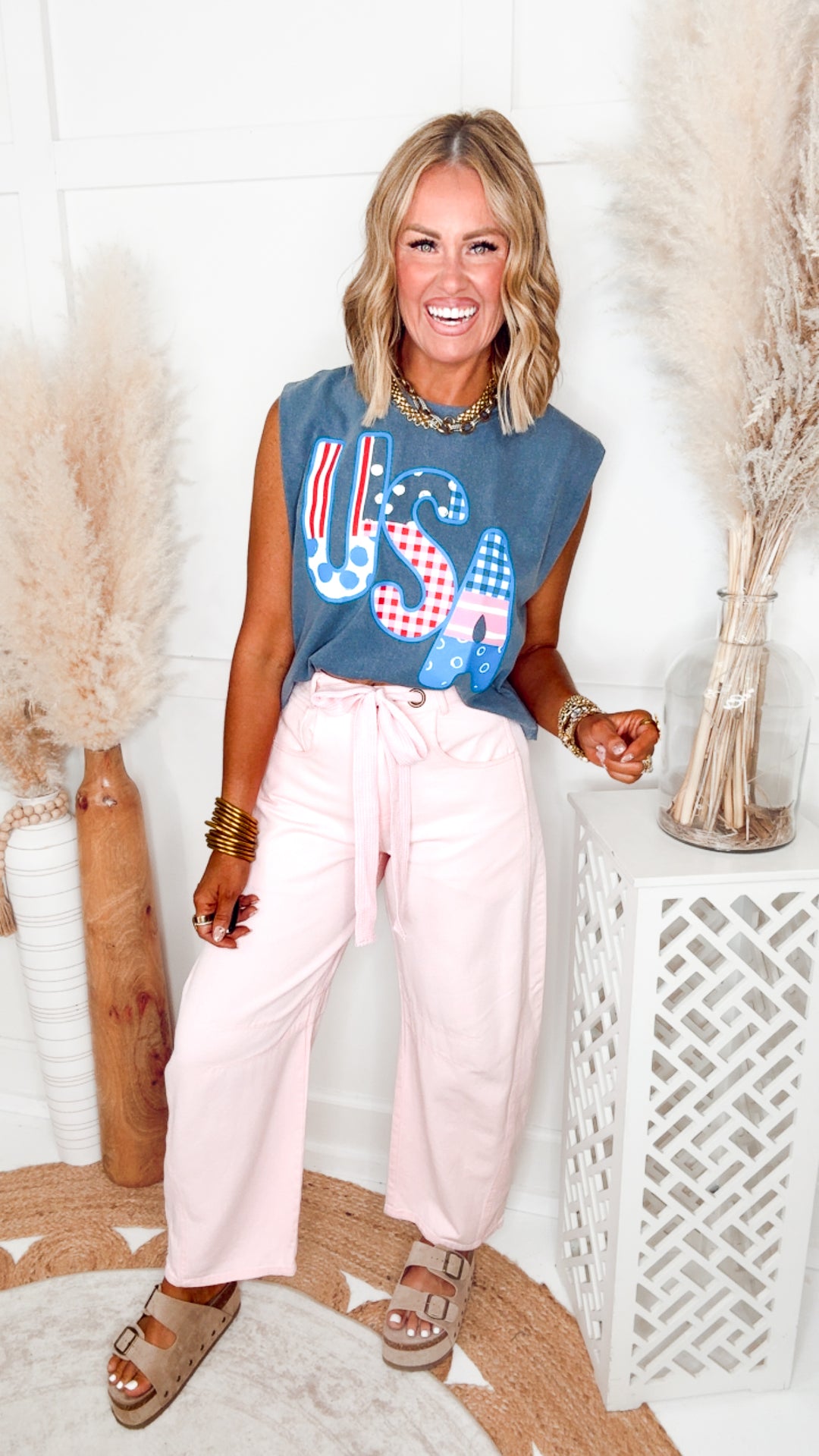 USA Patch Print Denim Muscle Tee