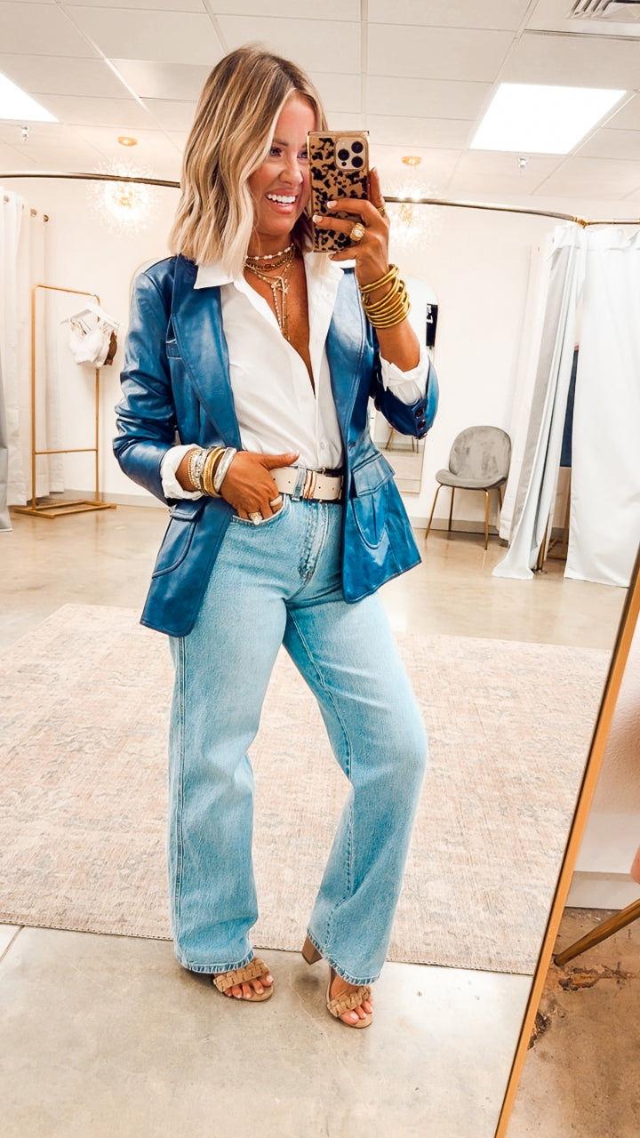 Landry Scrunched Blazer-Blue