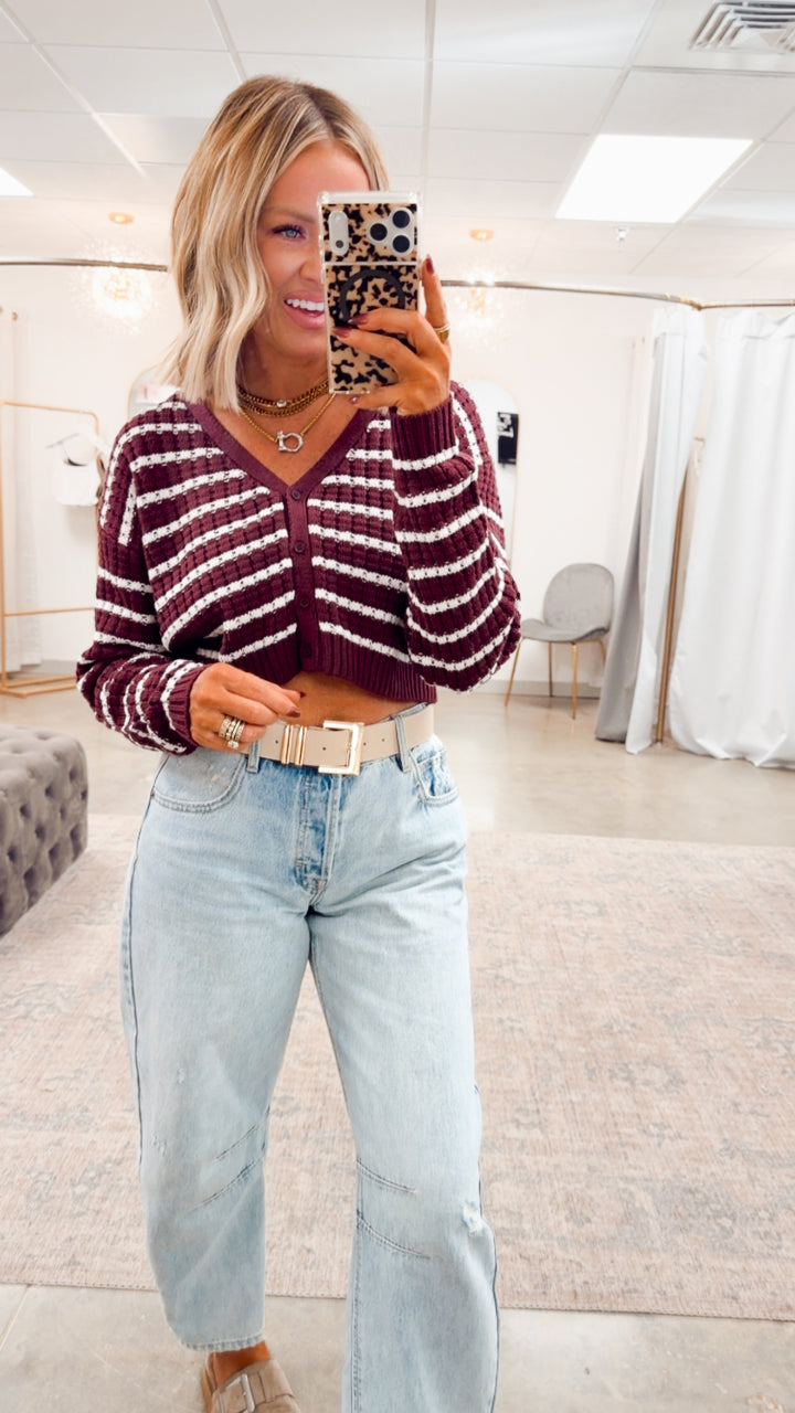 Harbor Striped Cardigan Top-Cherry/White