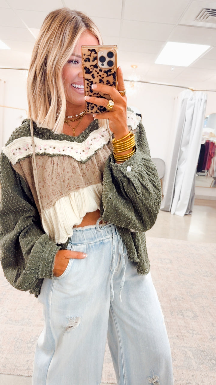 All Retro Hoodie Top-Olive