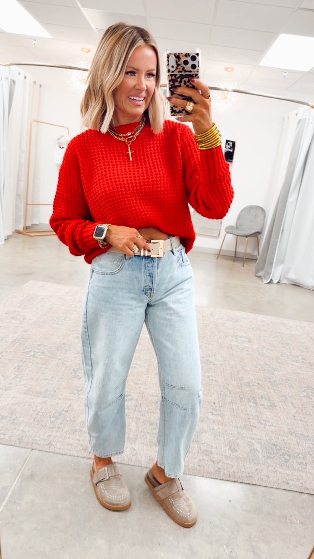 The Maren Hi-Low Waffle Knit-Ruby