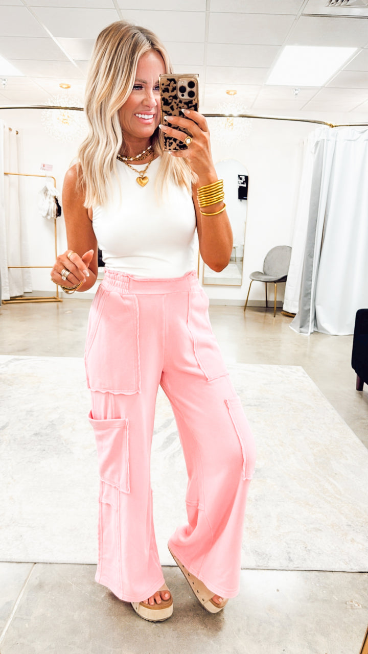 Stonewash Utility Sweatpants- Taffy Pink
