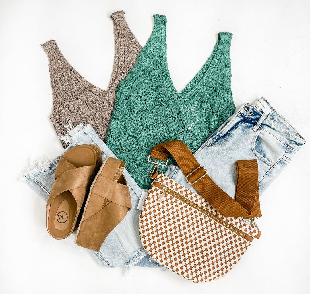 Delicate Pointelle Crochet Tank Mocha