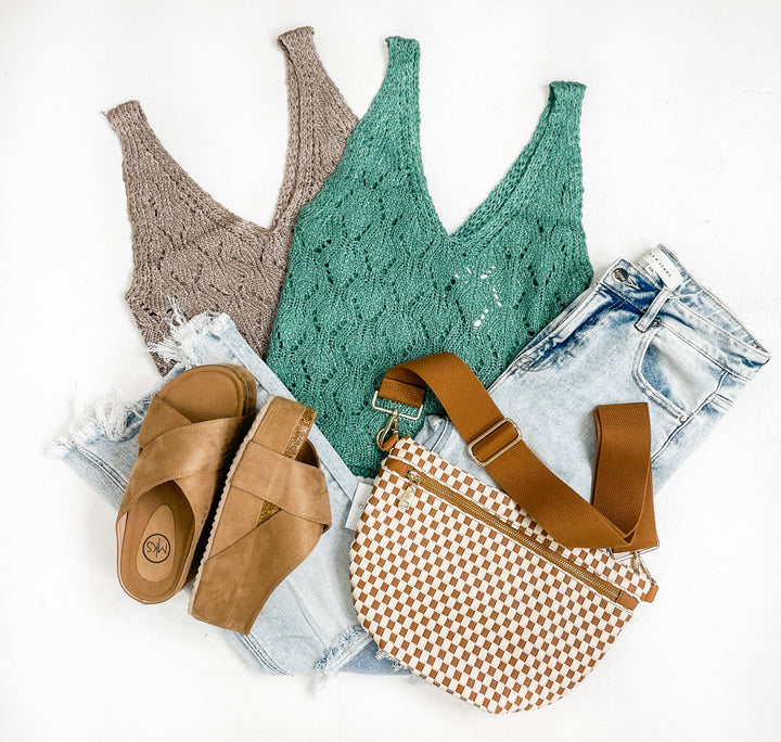 Delicate Pointelle Crochet Tank Mocha