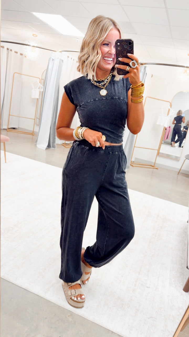 The Phoebe Crop Top & Jogger Set-Black