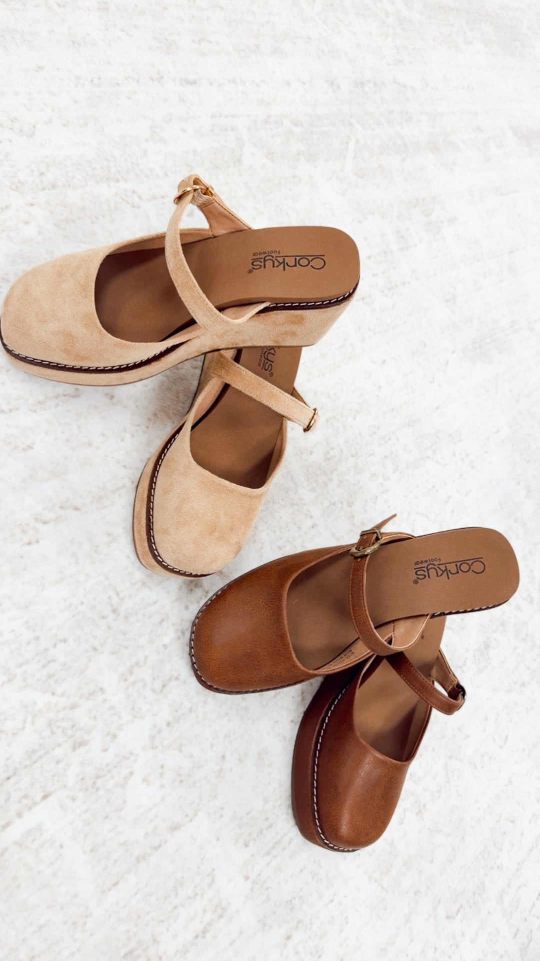 Corkys Me Time Wedge-Camel Faux Suede
