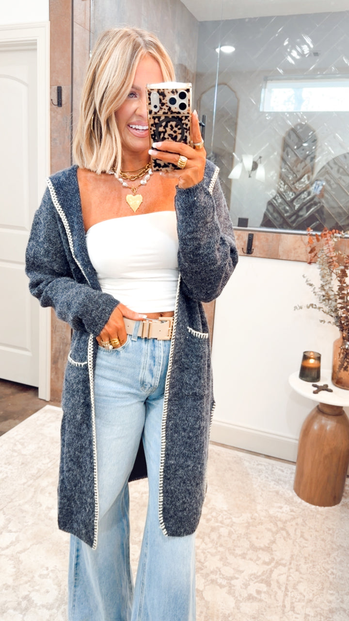 Whipstitch Edge Hooded Cardigan