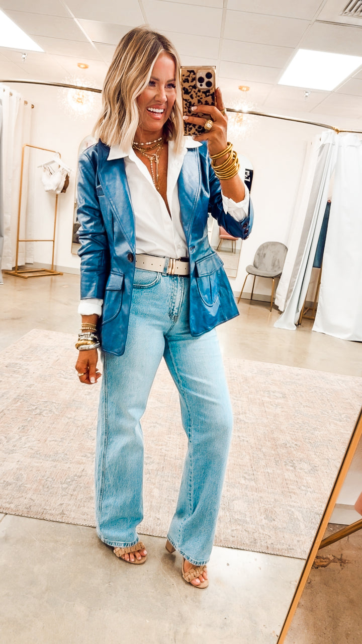 Landry Scrunched Blazer-Blue