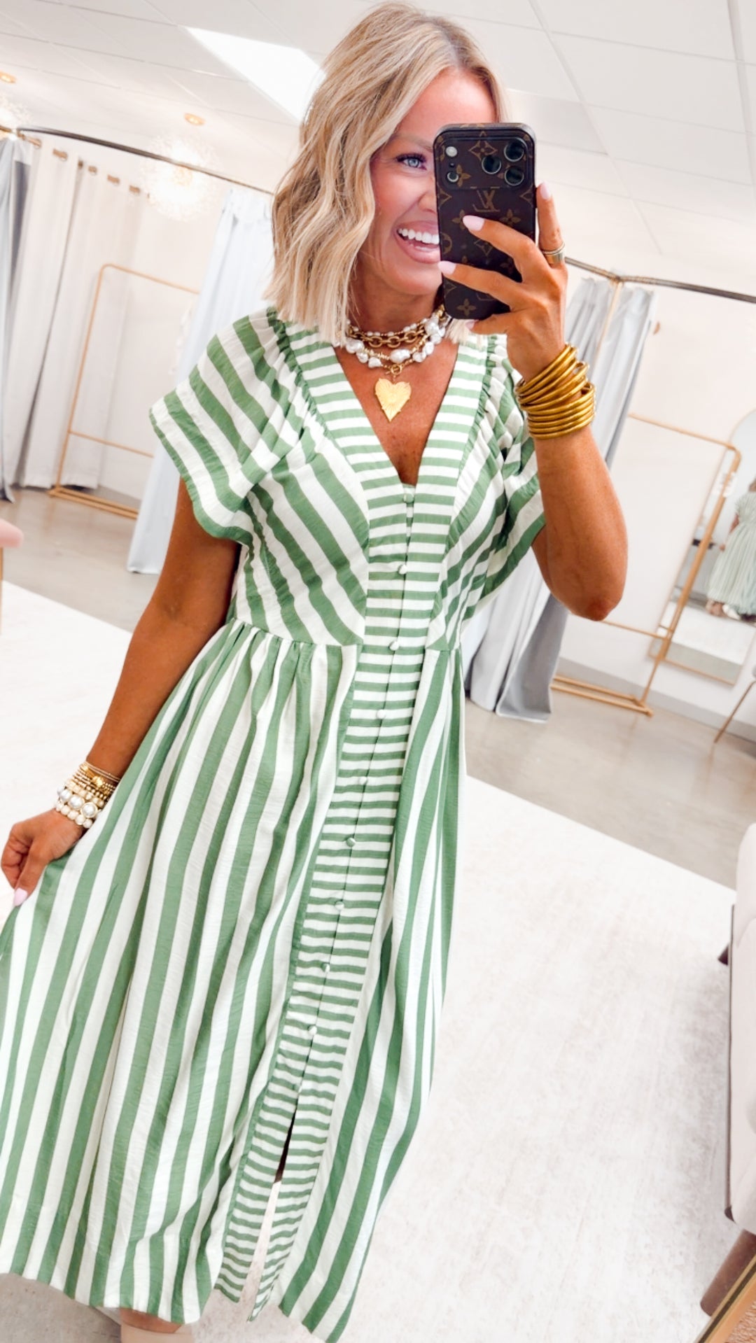The Harbor Stripe Midi Dress-Green