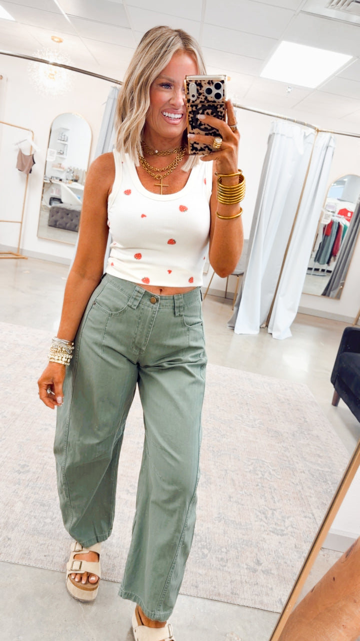 Jade Wide Leg Pintuck Pants-Olive