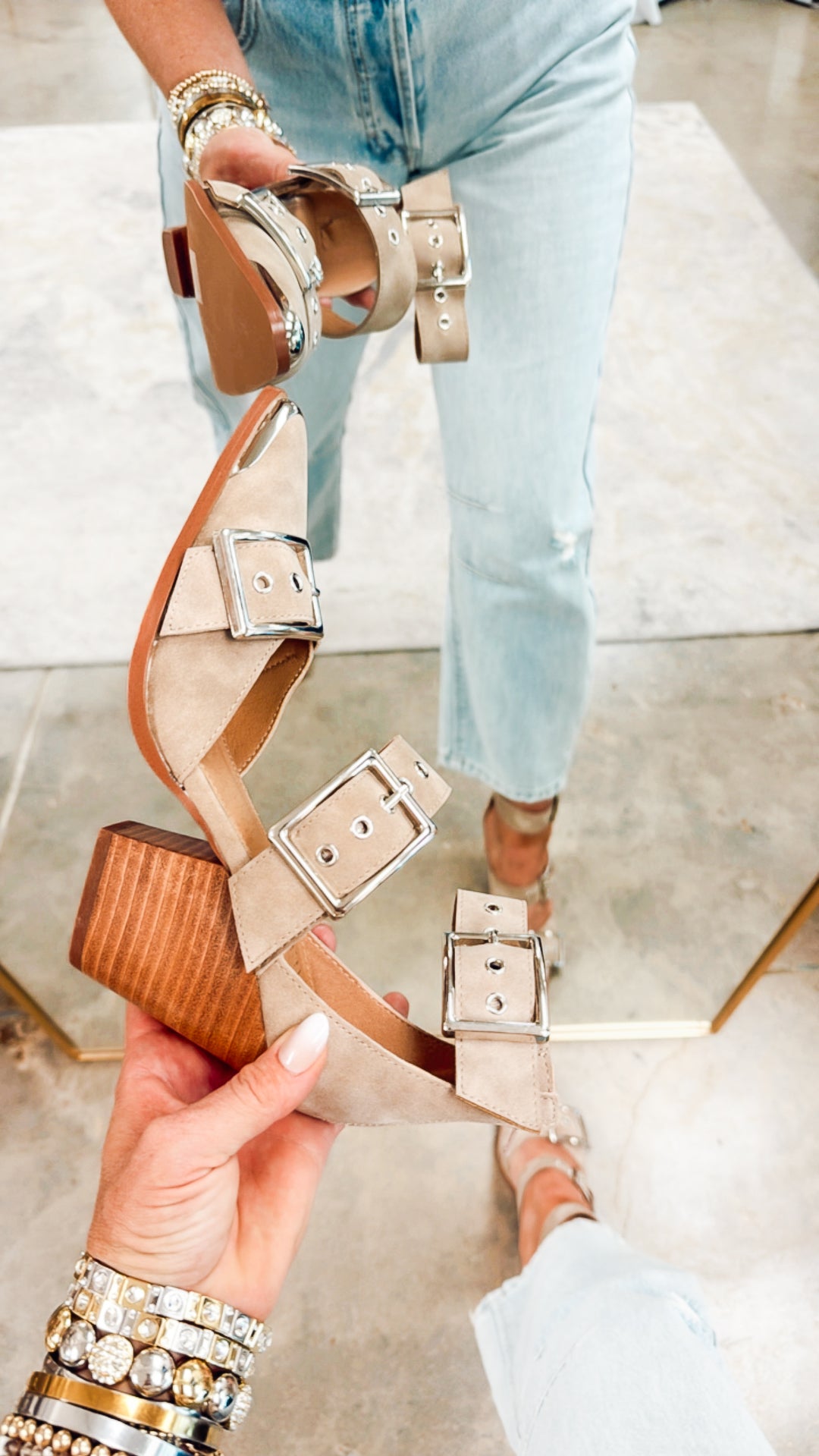 Hendrix Strappy Buckle Heel-Lt Taupe