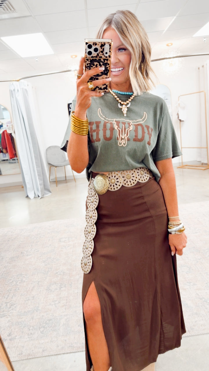 Howdy Longhorn Tee-Olive