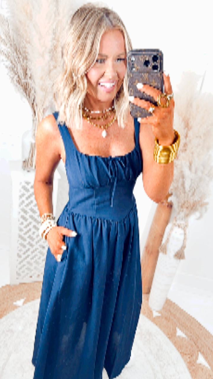 The Sailor’s Knot Midi Dress-Navy