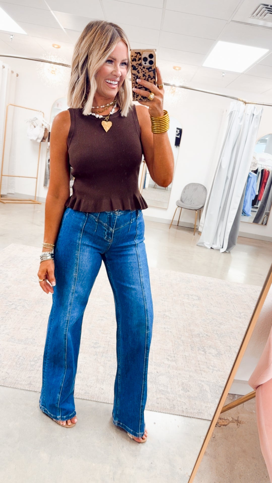 Sweater Peplum Tank Top-Espresso