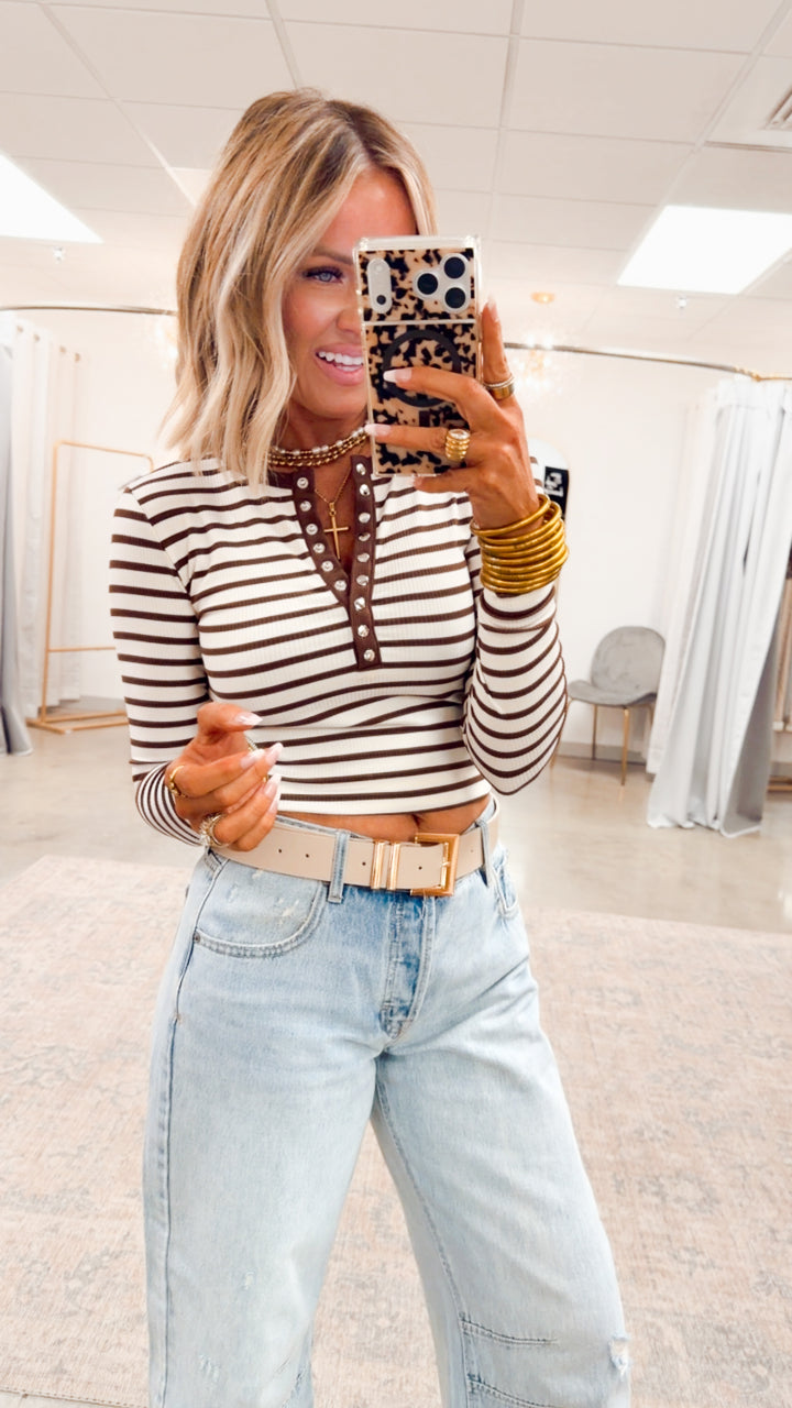 Henley Snap Button Top-Cream