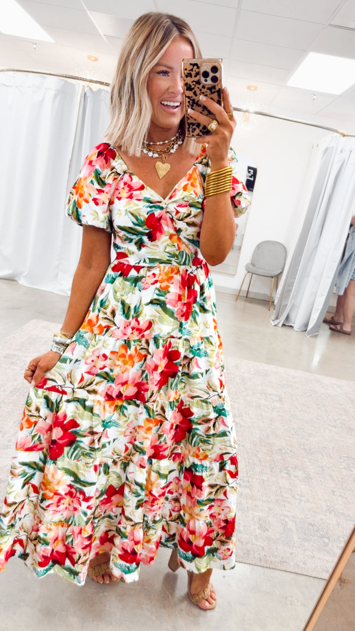 Full Bloom Floral Print Maxi Dress