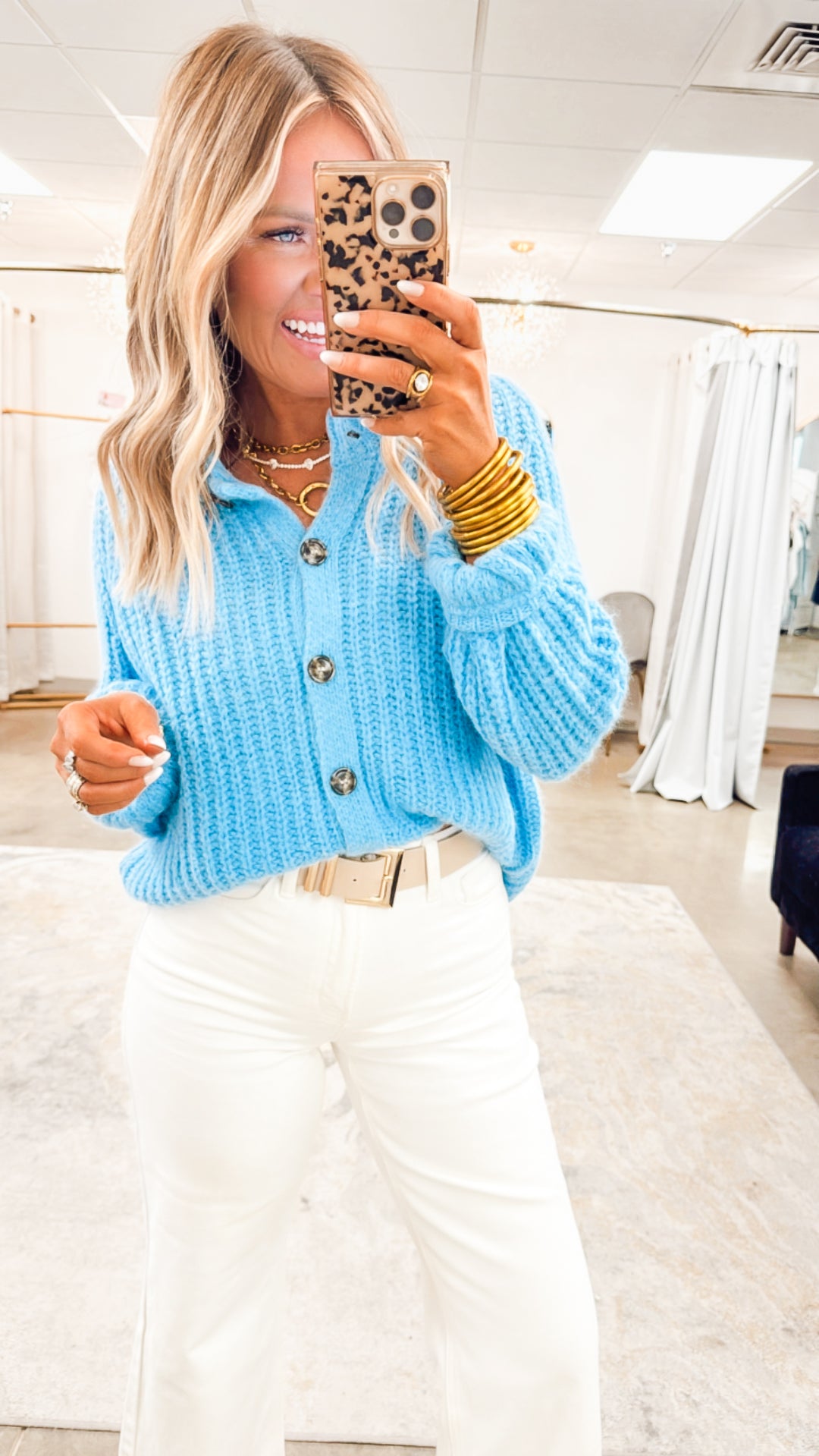 Brushed Button-up Cardigan-Blue