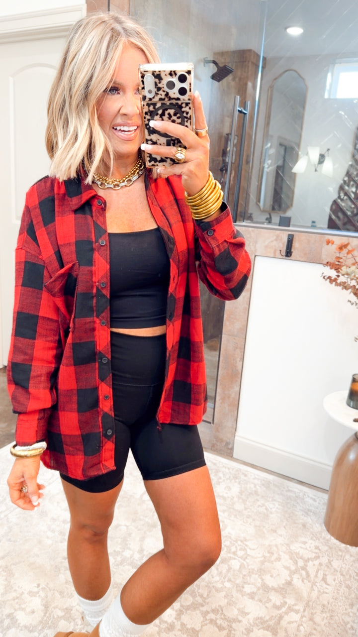 Buffalo Check Flannel Top-Cherry/Black