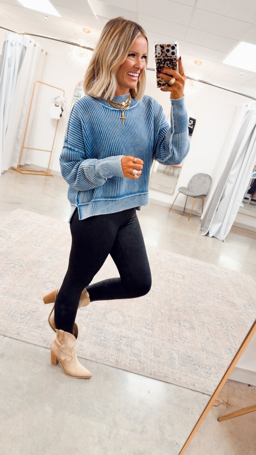 Breezy Cropped Sweater-Classic Blue