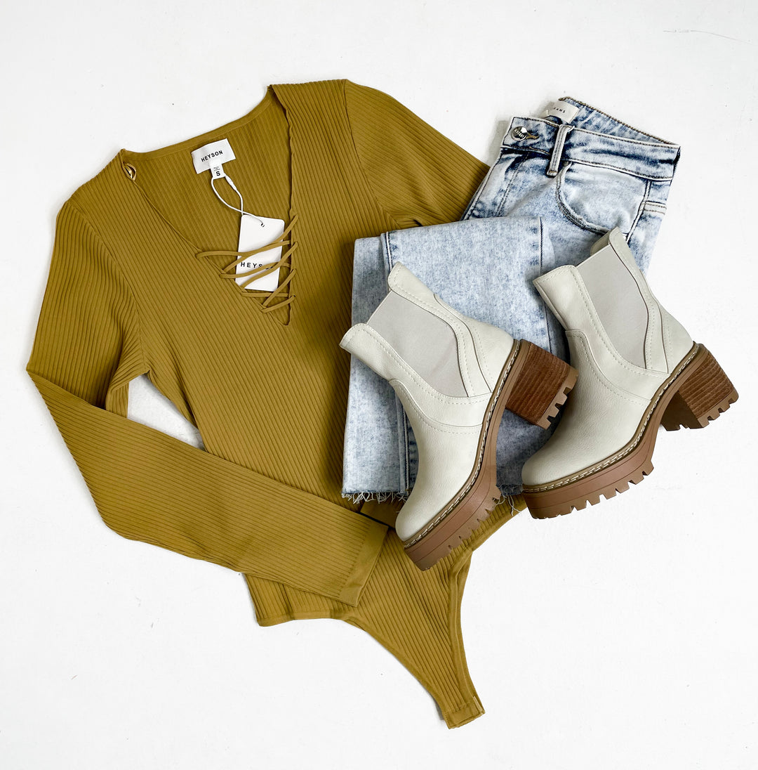 The Ribbed V-Neck Long Sleeve Bodysuit